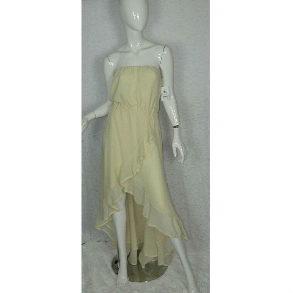 Roxberi Ruffle Strapless High Low Maxi Dress Sz S